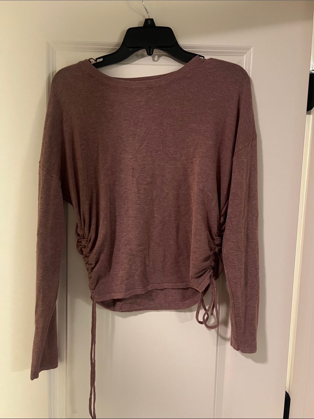 Dreamers Mauve Ruched-Side Long Sleeve sweater